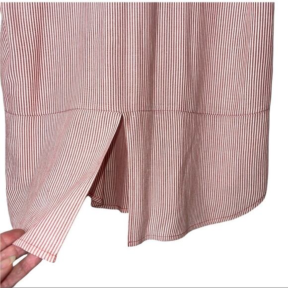 Nine West Casual Pinstripe Popover Blouse Short Sleeve Red White Size Small - Picture 6 of 9